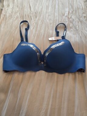 Victoria's Secret Very Sexy Push-Up Bra 34B Sequin Blue Animal Print NWT